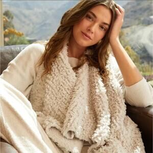 Barefoot Dreams Loop Knit Fringe Cascading Vest Cozy Chic Fleece Bone, XL